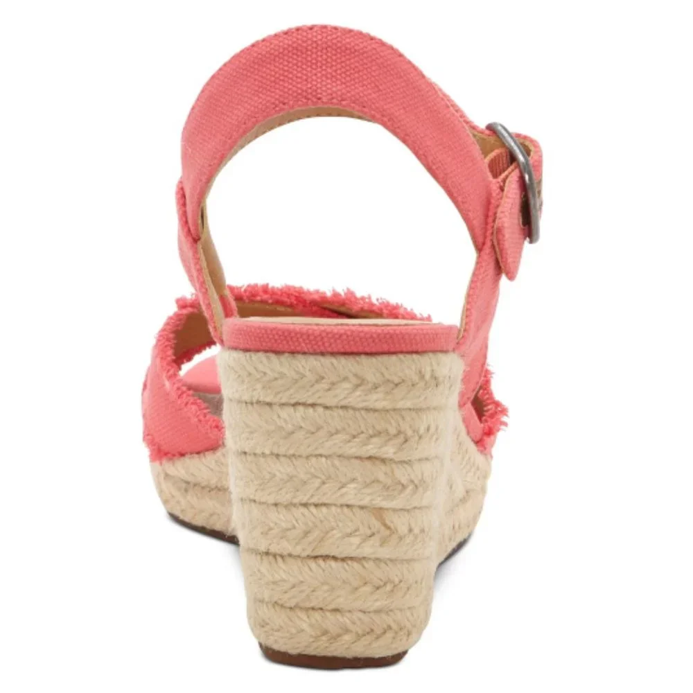 Lucky Brand Margaline Canvas Wedge Espadrilles Frayed Coral 9.5M New MSRP $79